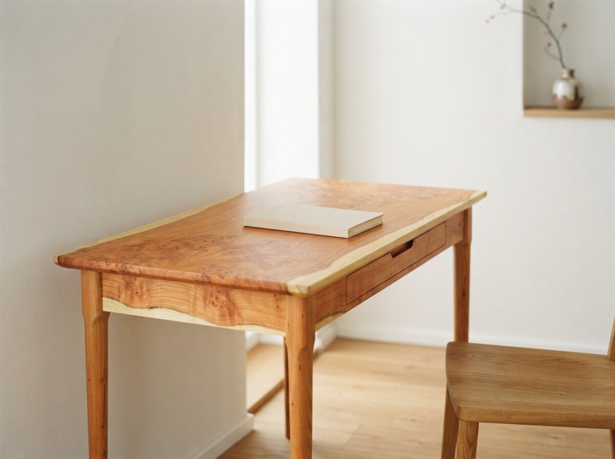 Schlanker Schreibtisch aus Eibe in einem hellen Arbeitszimmer