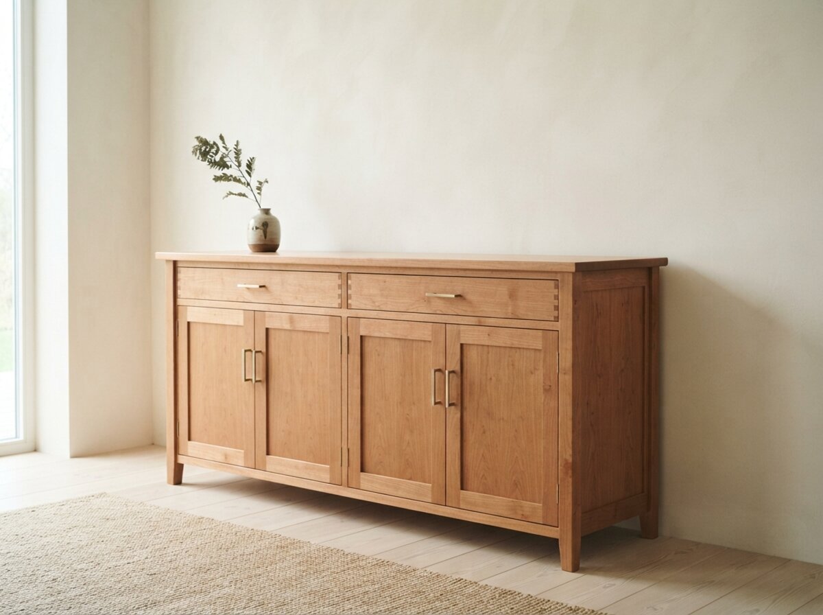 Sideboard aus Kirschbaum mit Rahmentüren in einem hellen Raum